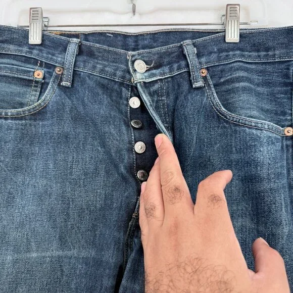 Levis 501 Jeans Mens 34x36 (32x33) Blue Original Button Fly Straight Leg Whisker - Picture 10 of 16